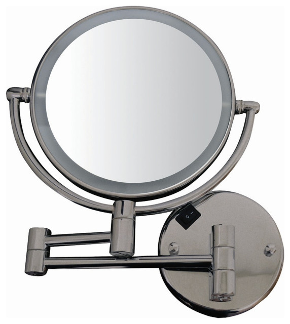 Whitehaus WHMR912-C Miroir Mural Double Face Grossissant LED – Chrome Poli, Rotatif 360°, Grossissement X1/x7, Bras Extensible 44 Cm