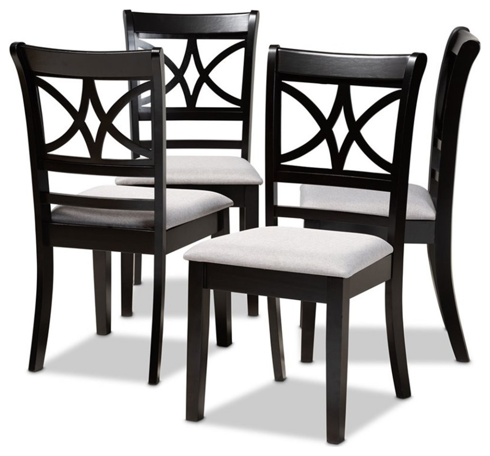 Bowery Hill Gray Upholstered and Espresso Wood 4Piece Dining Chair Set
