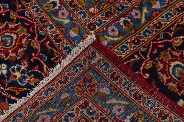 Rug Source Consigned, Kashan Floral Persian Handmade Oriental Area Rug, Red, 12'9 ...