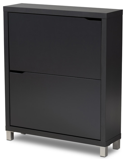 Irvin Dark Gray Wood Shoe Storage Cabinet With 4 Fold Out Racks