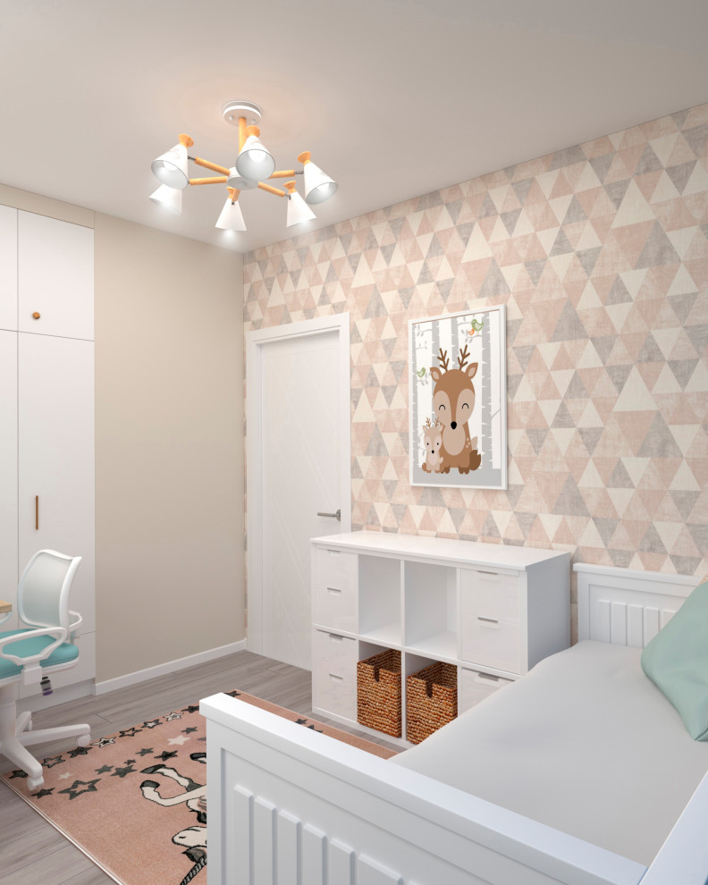 Трехкомнатная монохромная квартира для семьи с двумя дочками.