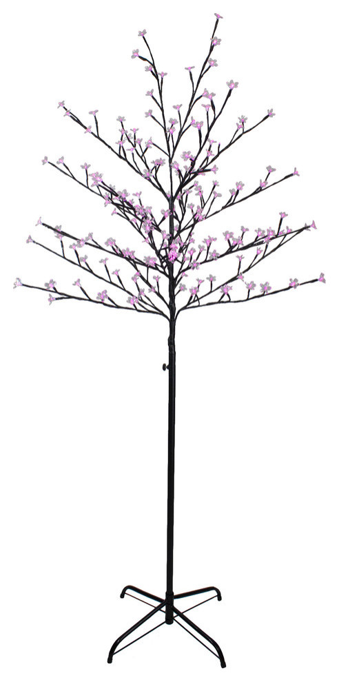 6' LED Lighted Sakura Cherry Blossom Flower Artificial Tree, Pink Lights