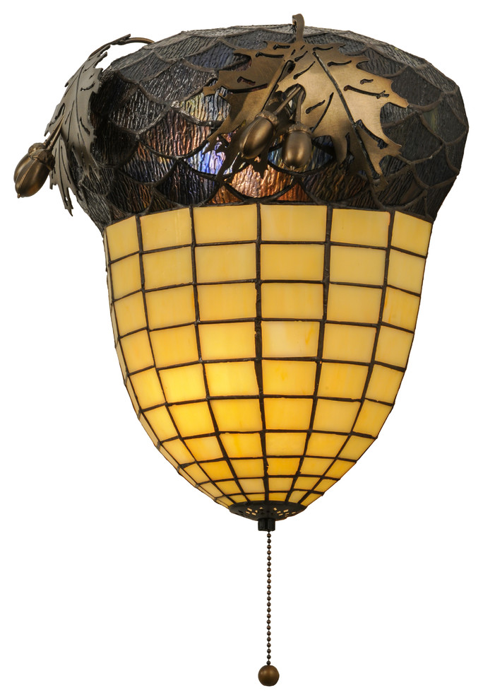 12W Greenbriar Oak W/Pull Chain Wall Sconce Rustic Wall Sconces