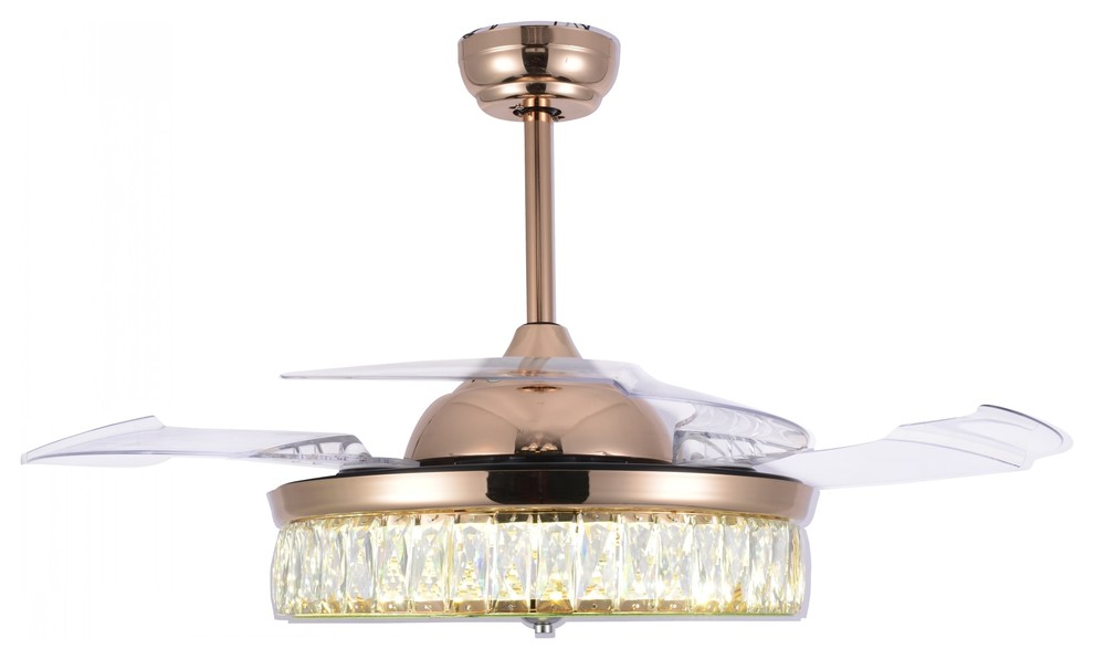 Decorative Gold Drum Ceiling Fan with Light and Remote, Foldable Blade