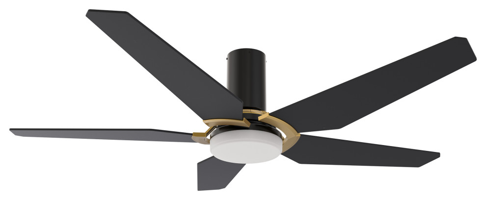 CARRO Smart Voice Control Ceiling Fan with Dimmable LED Light and Remote, Black/Gold, 52" Flush