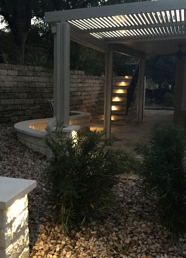 Flagstone patio w/ lighting and steps, Alumawood canopy