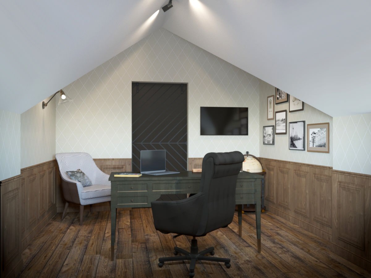 Интерьер мансардного этажа в стиле лофт