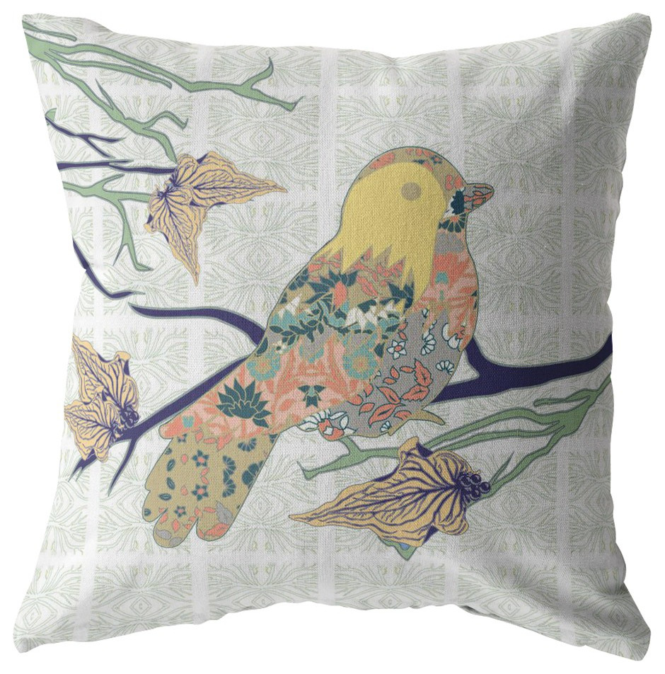 18" Light Green Sparrow Indoor Outdoor Throw Pillow