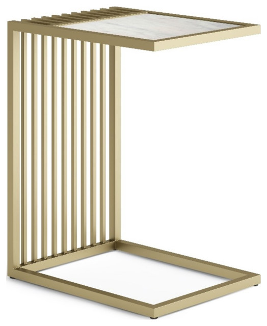 Dorval Contemporary 18 inch Wide Metal Marble C Table in Gold Side
