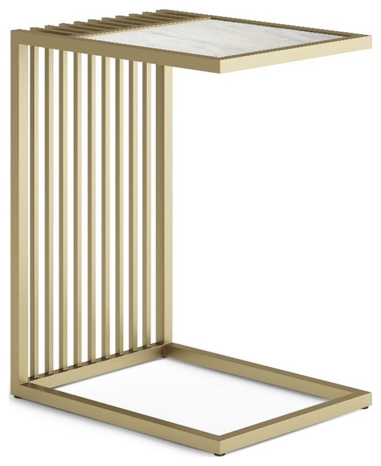 Dorval Contemporary 18 inch Wide Metal Marble C Table in Gold Side