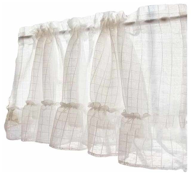 Grid Translucent Short Kitchen Curtain Window Curtain Cafe Tier