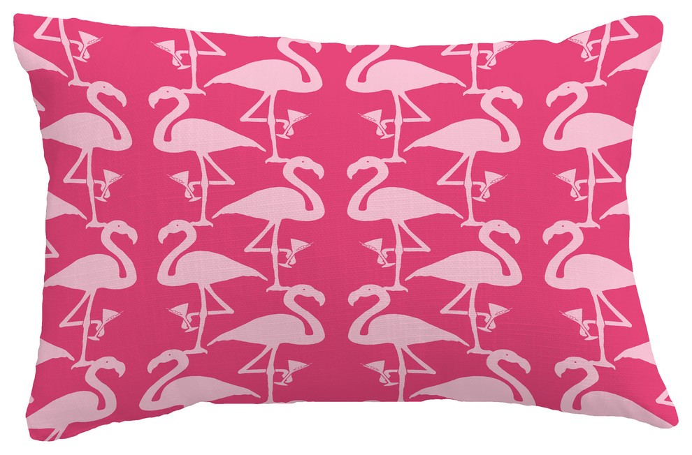 Flamingo Heart Martini Tropical Print Pillow, Light Pink, 14"x20"