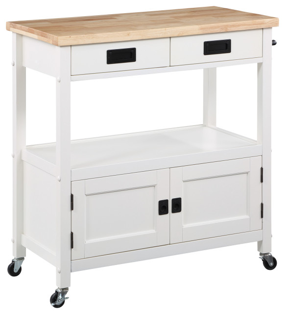 Radford Kitchen Cart With Wood Top and White Base Transitional
