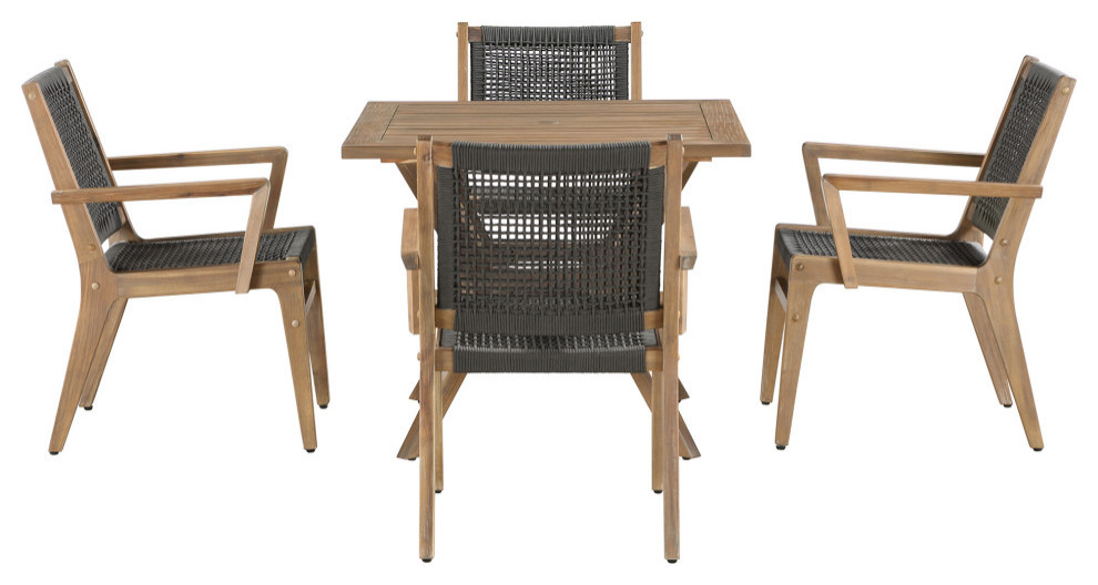 Ove Decors Quinn 5piece Patio Dining Set in Gray Wood and Rope Accent