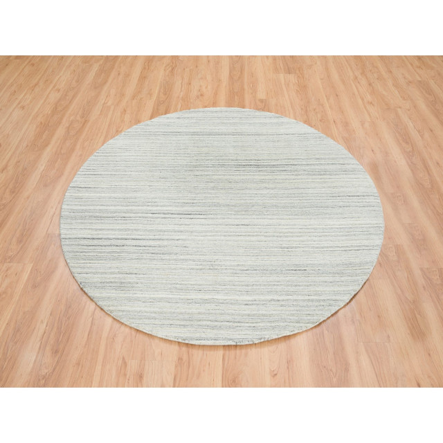 Ivory, Hand Loomed, Undyed Natural Wool Modern Design Round Rug, 6'1"x6'1"  - Transitional - Area Rugs - by Shahbanu Rugs | Houzz