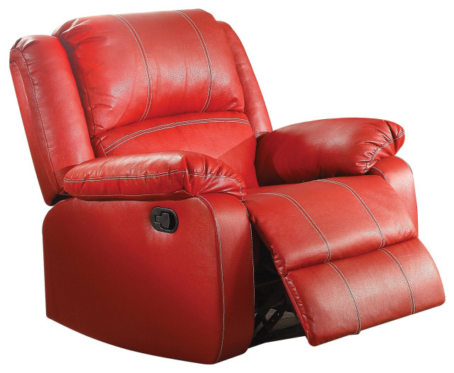 Benzara BM177635 Leather Rocker Recliner Chair, Red