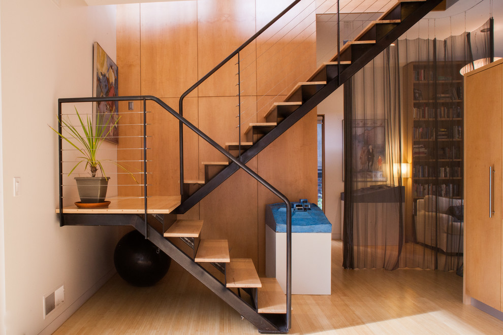 Inspiration for a contemporary staircase in Other with open risers.
