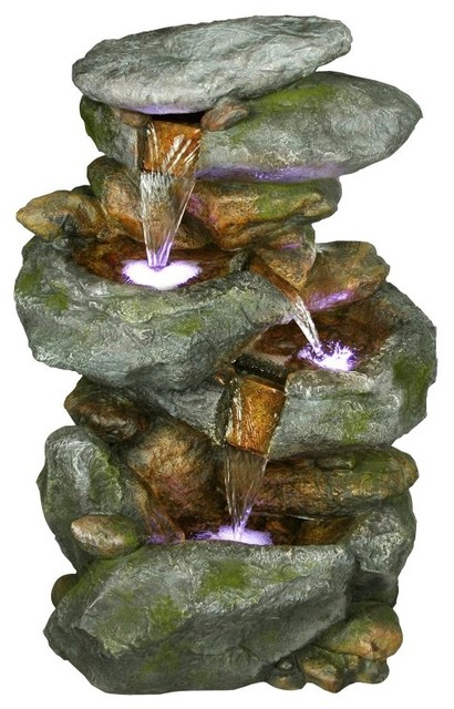 Alpine Stacked Rock Waterfall Outdoor Fountain with LED Lights Multicolor - WIN5