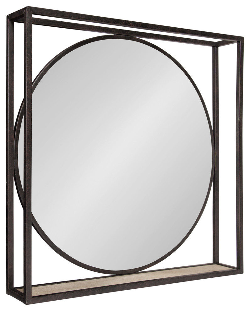 McCauley Decorative Metal Mirror with Shelf, Black 24x24, 24x24