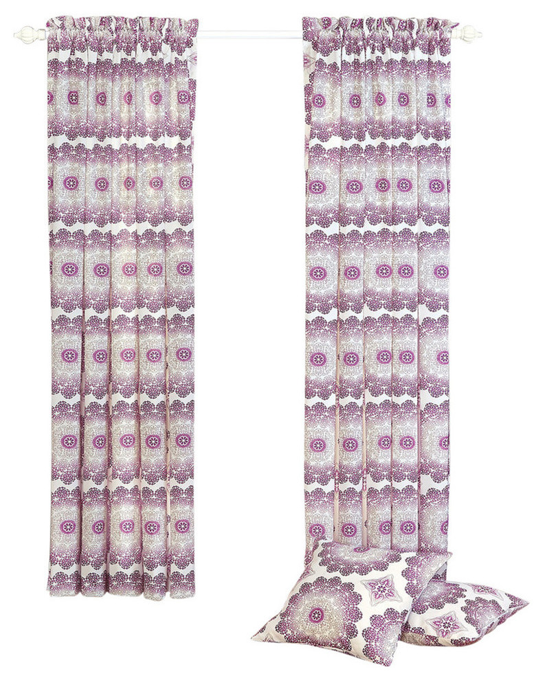 Delia Curtain & Throw Pillow Shell Combo Set, Magenta Purple, 70" X 96" / 20" X