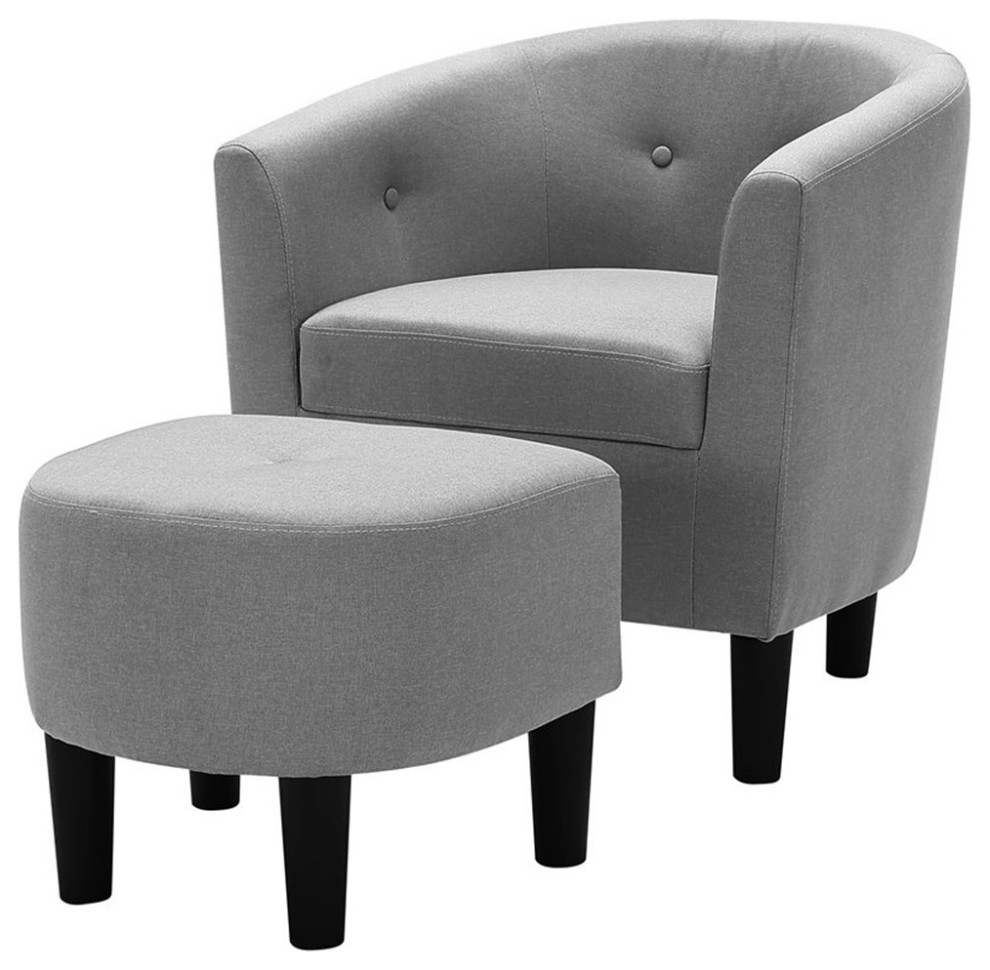 Devion Furniture Polyester Fabric Accent Chair with Ottoman in Blue