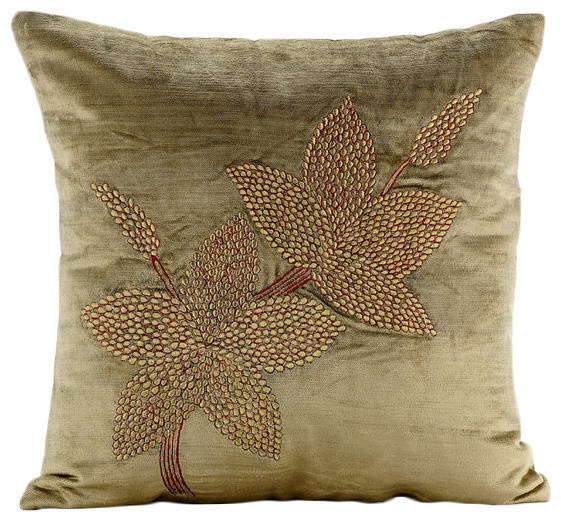 Green Sage Green Zardozi Flower Velvet Pillowcase Enlightenment
