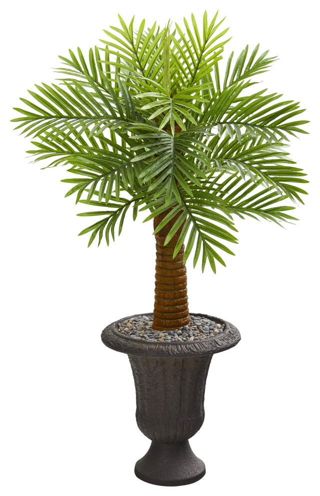 Nearly Natural 48 Robellini Palm Artificial Tree in White Planter with