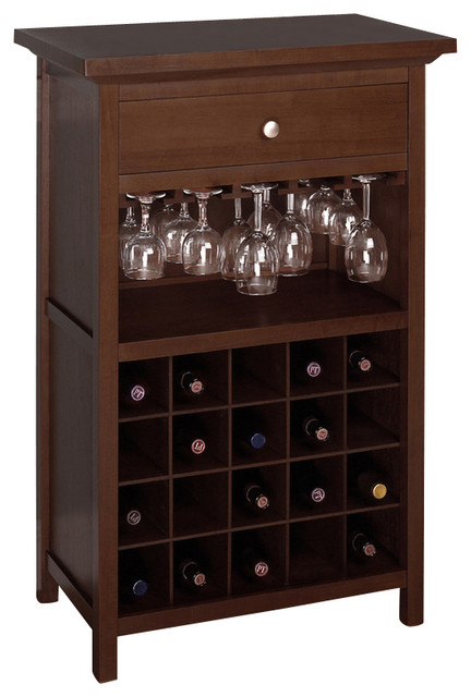 Winsome Wood Wine Cabinet With Glass Hanger With Antique Walnut Finish X-14449