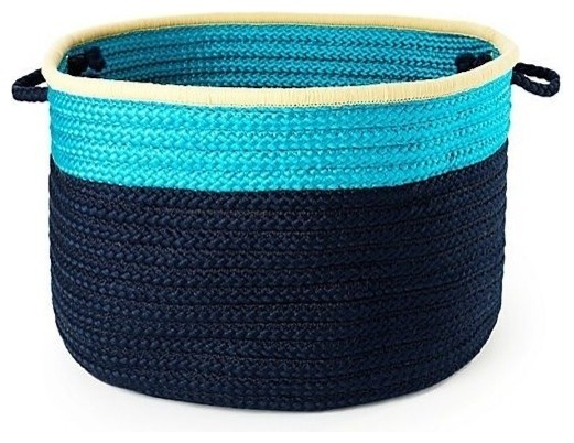 Color Block Round Basket, Turquoise/Navy, 18"x12"