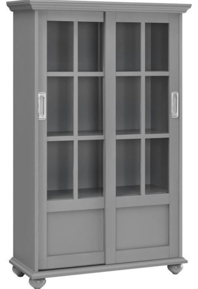 Altra Furniture Aaron Lane 4-Shelf Glass Door Bookcase in Soft Gray