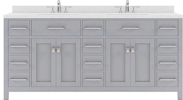 72" Double Bath Vanity in Grey with Dazzle White Top and Round Sink ...