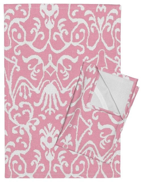 Pink Ikat Linen Cotton Tea Towels, Set of 2