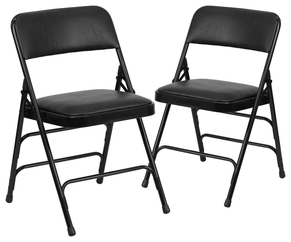 Metal Folding Chairs With Padded Seats, Set of 2 Black Metal Folding Chairs Contemporary