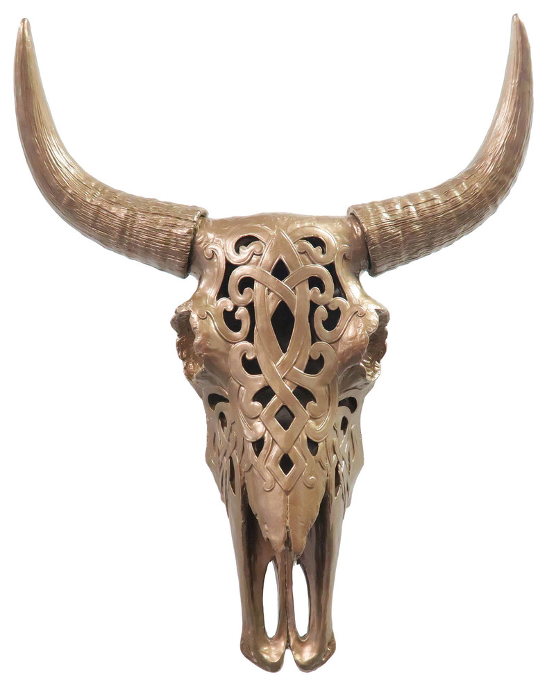 Faux Decorative Carved Bison Skull Wall Decor Bronze Southwestern Wall Sculptures By Near And Deer Houzz