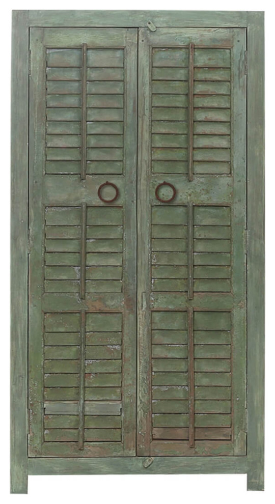 Rustic Solid Wood Shutter Door 4 Tier Armoire Farmhouse Armoires