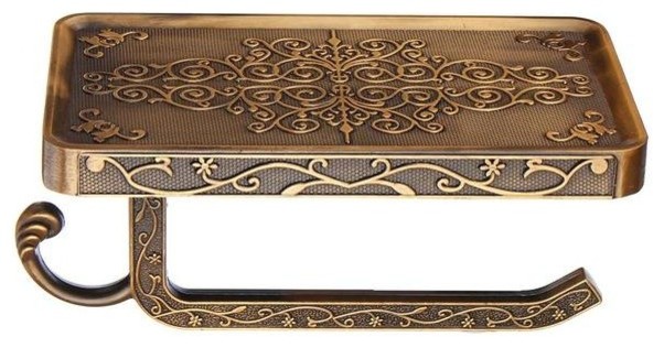 Ellen Antique Br Toilet Paper Holder Smartphone Shelf Bronze