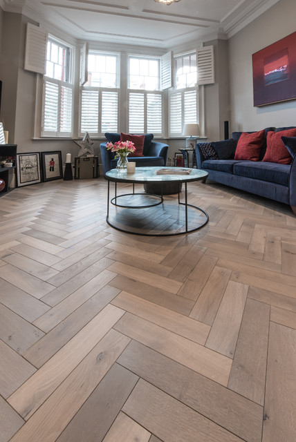Rustic Herringbone Floor in a Victorian Terrace contemporary-living-room