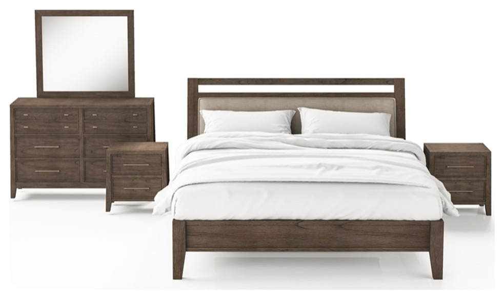FOA Hamson 5pc Gray Wood Bed Set King + 2 Nightstands + Dresser