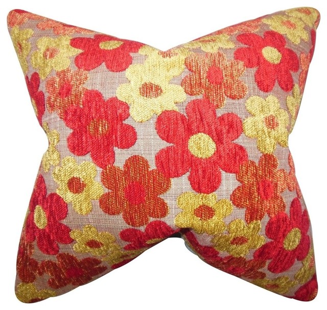 The Pillow Collection - Parvaiz Floral Pillow Red & Reviews Houzz