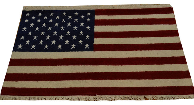 Oriental Rug 100% Wool Hand Knotted American Flag Design