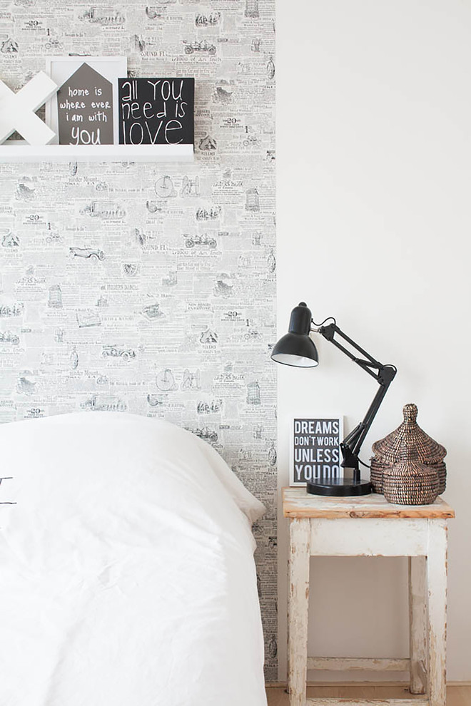 Inspiration for a scandinavian bedroom in Amsterdam with white walls.