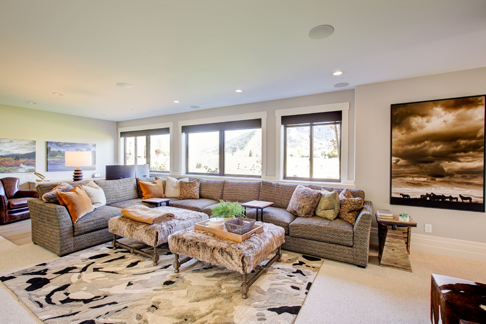 Inspiration for a farmhouse family room remodel in Other