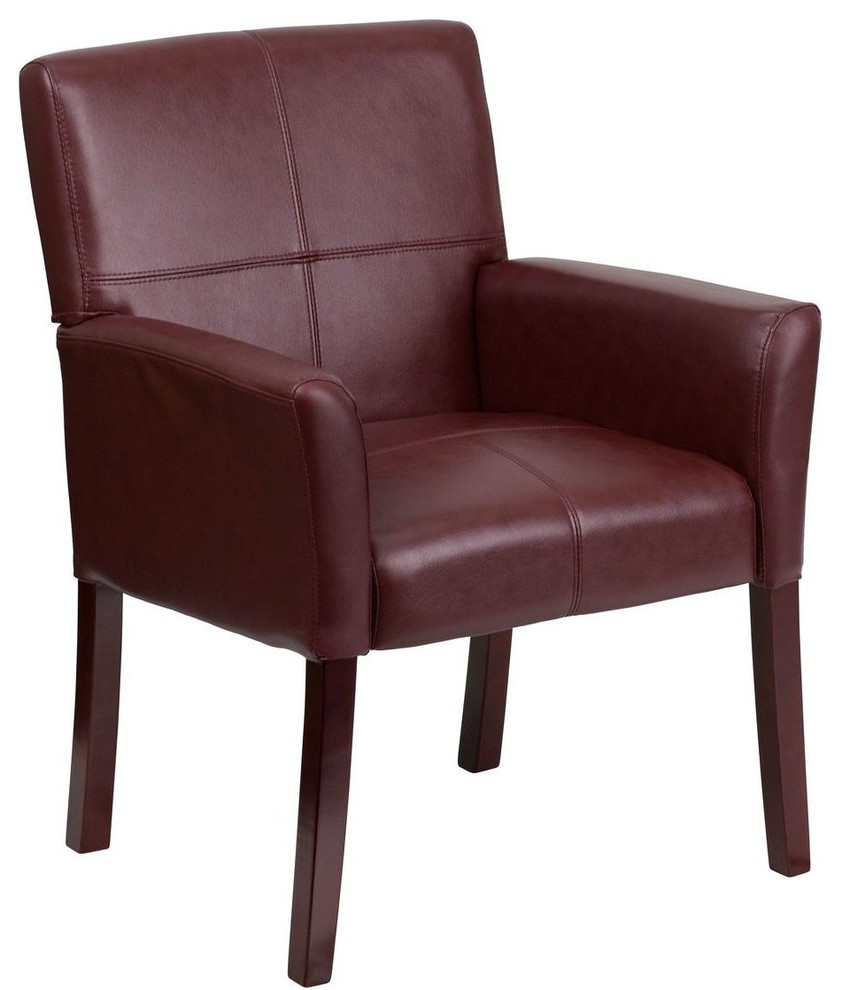 Burgundy Leather Executive Side Chair with Mahogany Legs
