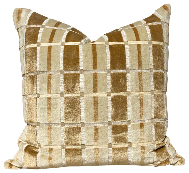 Plaid Velvet Pillow In Bronze Beige Velvet Pillow Cover