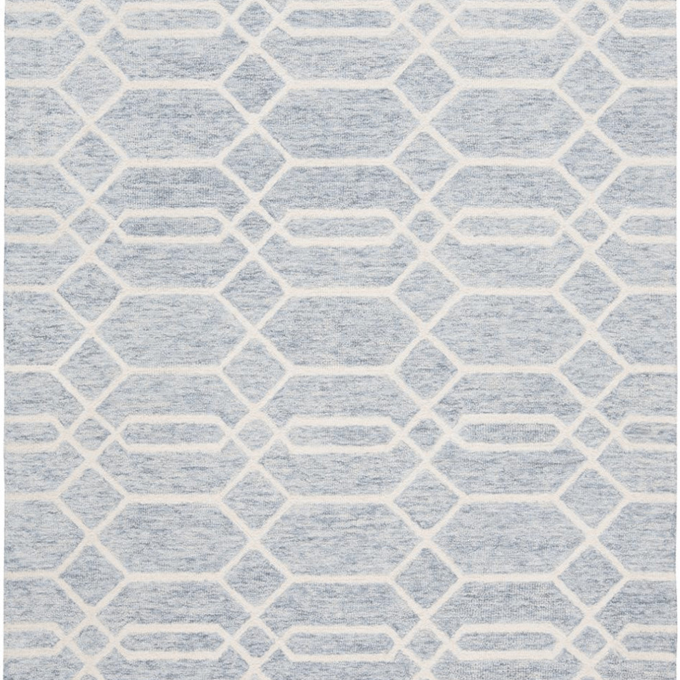 5' X 8' Blue And Ivory Wool Geometric Tufted Handmade Stain Resistant
