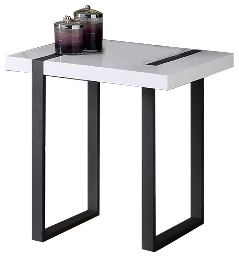 Metal End Table, White and Black Contemporary Side Tables And End