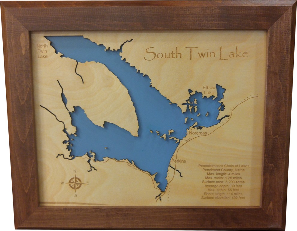 South Twin Lake, MaineWood Lake Map, Small Contemporary Wall