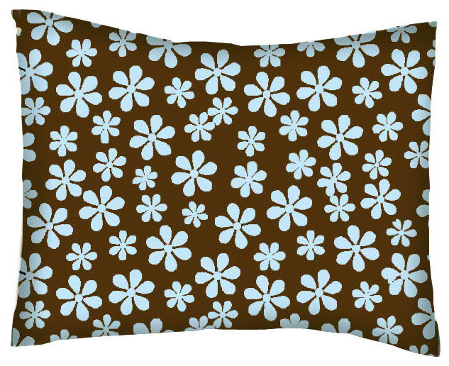 SheetWorld Twin Pillow Case - Percale Pillow Case - Blue Floral Brown Woven