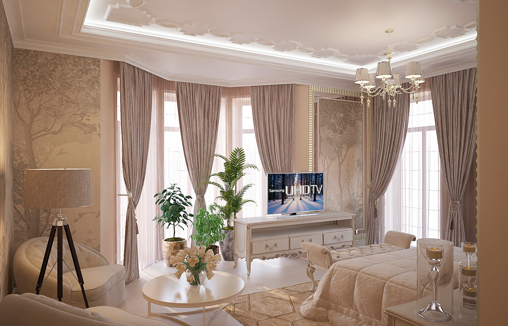 Спальная комната в классическом Итальянском стиле и пастельных тонах.