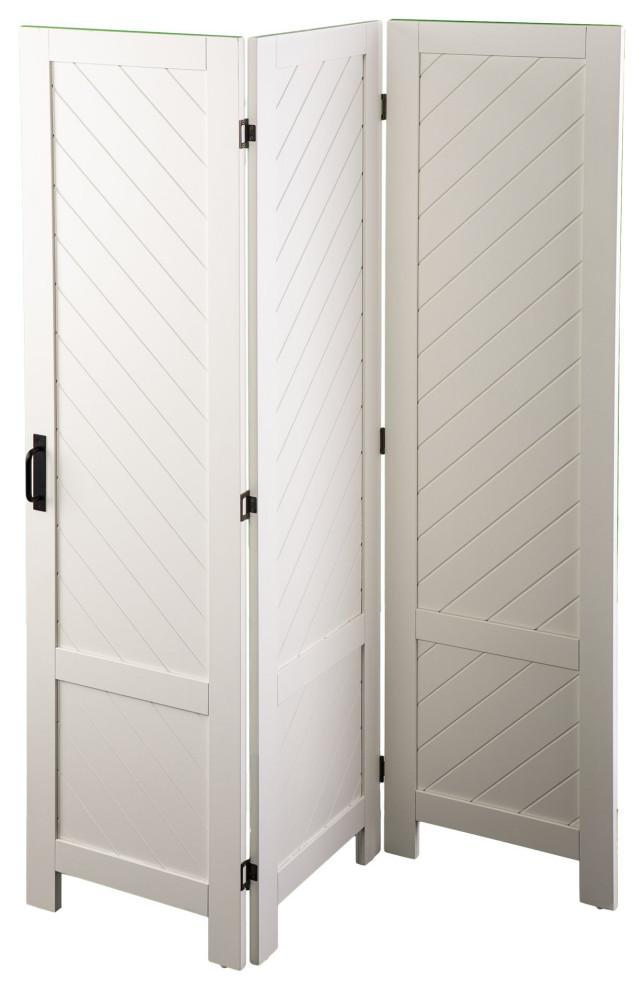 Modern Farmhouse Room Divider, 3 Barn Style Panels With Metal Handles